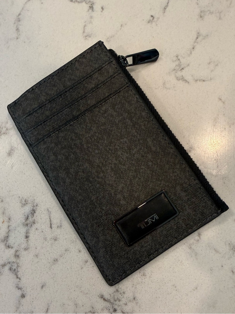 Tumi Black Slim Zip Card Holder Wallet